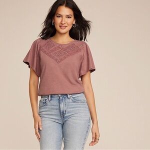 Maurices XXL Crochet Yoke Flutter Sleeve tee NWT
